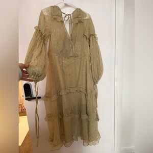 ASOS tiered green and gold midi dress